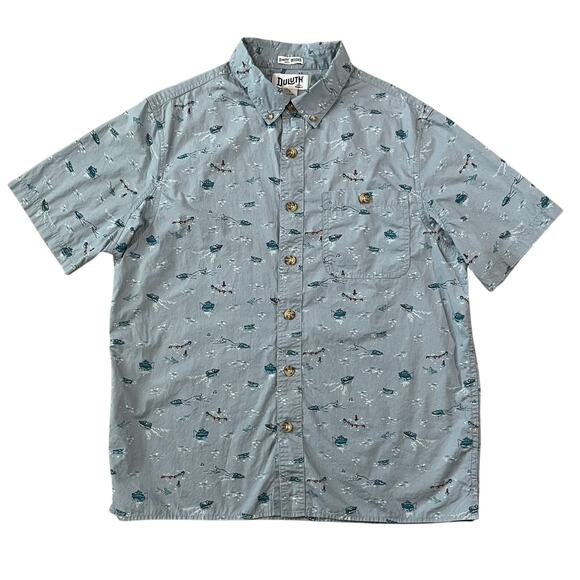 Duluth Trading Co Blue Lake Printed Short Sleeve Shirt Slim Fit Size Large - Picture 1 of 6